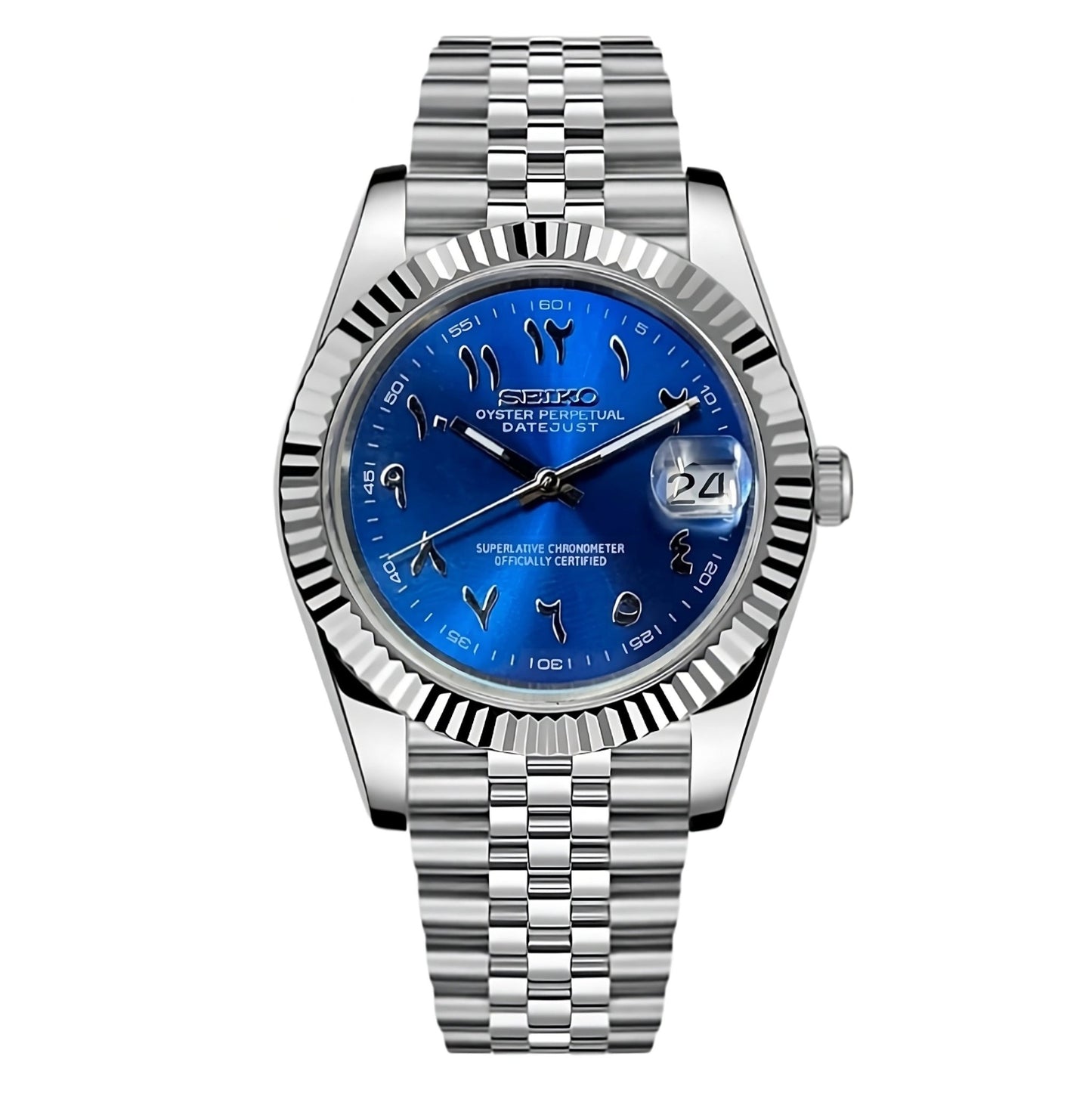 Seiko Mod Datejust "Blue Arabic" Watch - Somerville Watch Co. - Blue - Arabic - Datejust