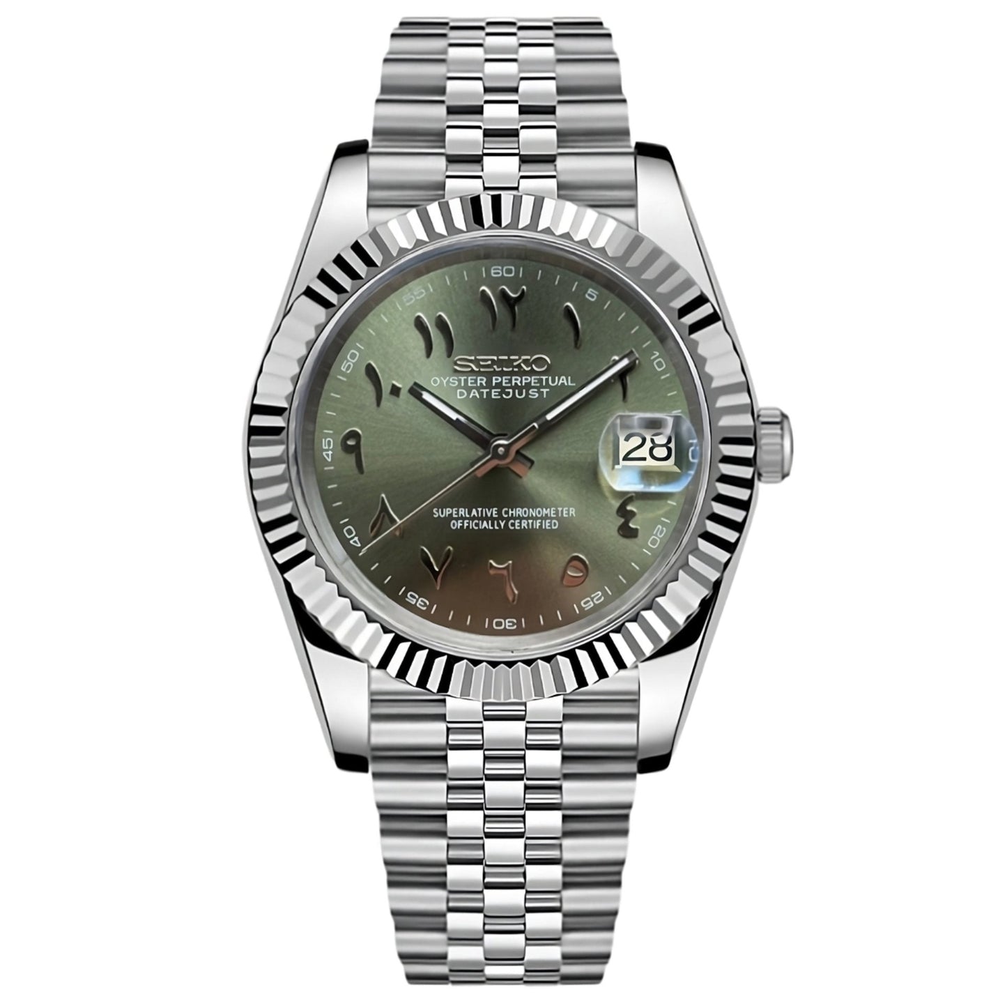 Seiko Mod Datejust "Green Arabic" Watch - Somerville Watch Co. - Green - Arabic - Datejust