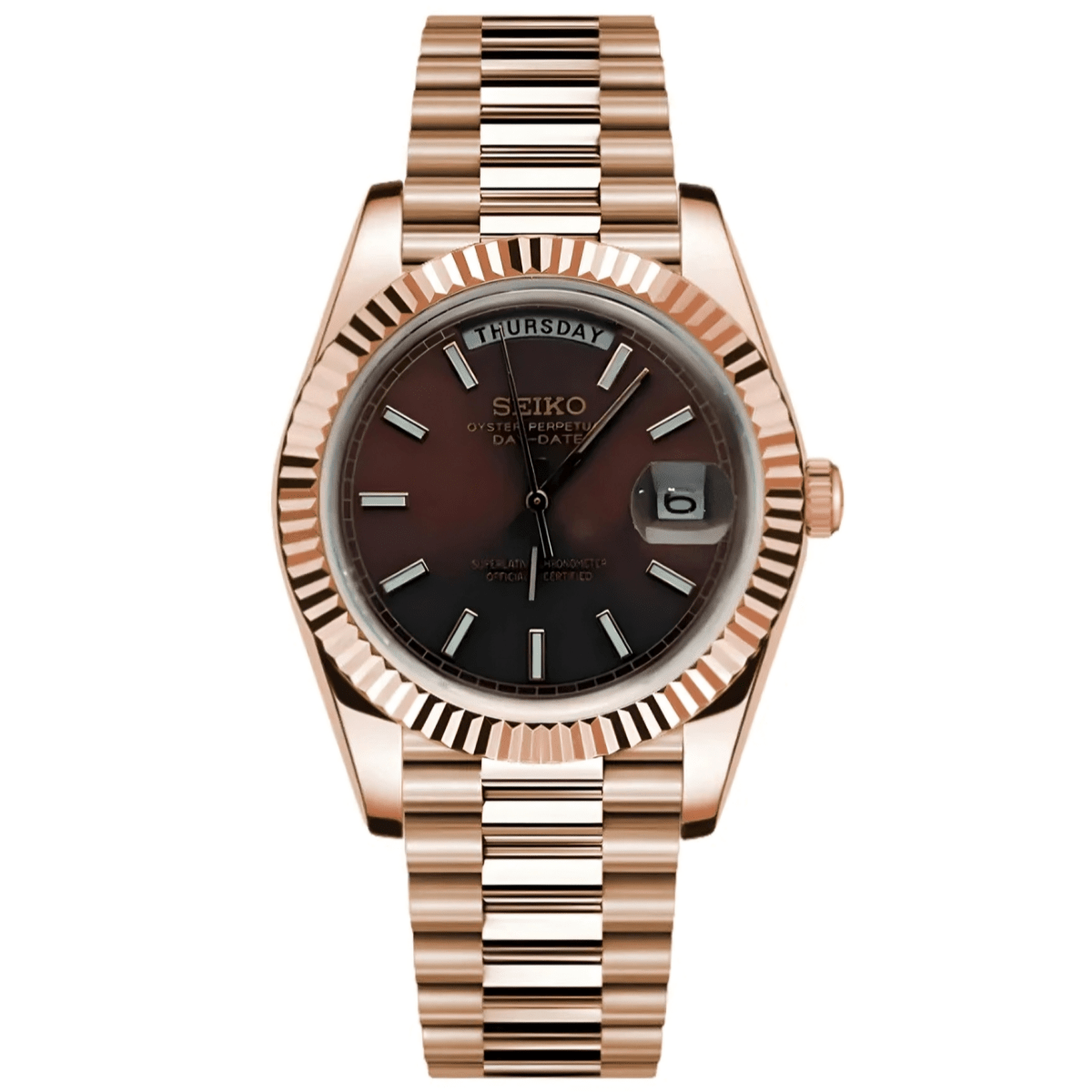Seiko Mod Day - Date "Chocolate" Watch - Somerville Watch Co. - RG - Chocolate - Day - Date