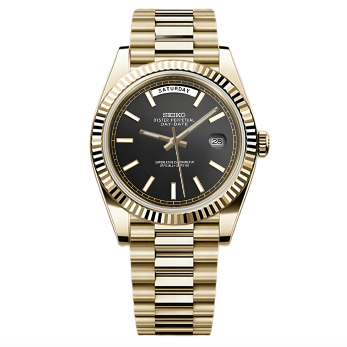 Seiko Mod Day - Date "Yellow Gold/Black" Watch - Somerville Watch Co. - Yellow - Gold - Black - Day - Date