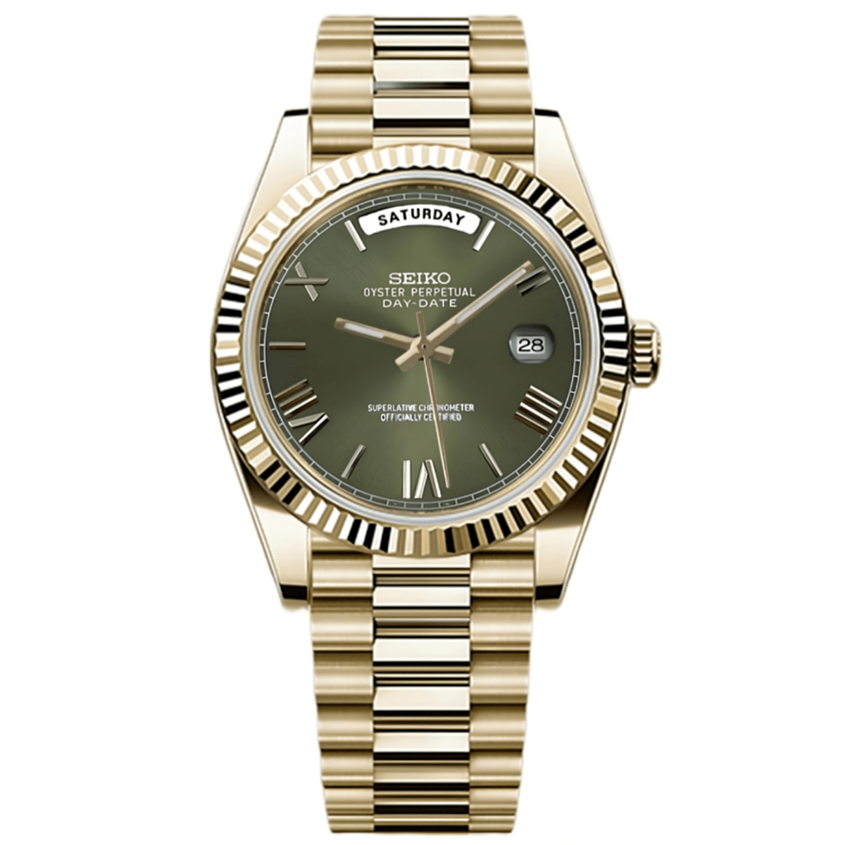 Seiko Mod Day - Date "Yellow Gold/Green" Watch - Somerville Watch Co. - Yellow - Gold - Green - Day - Date