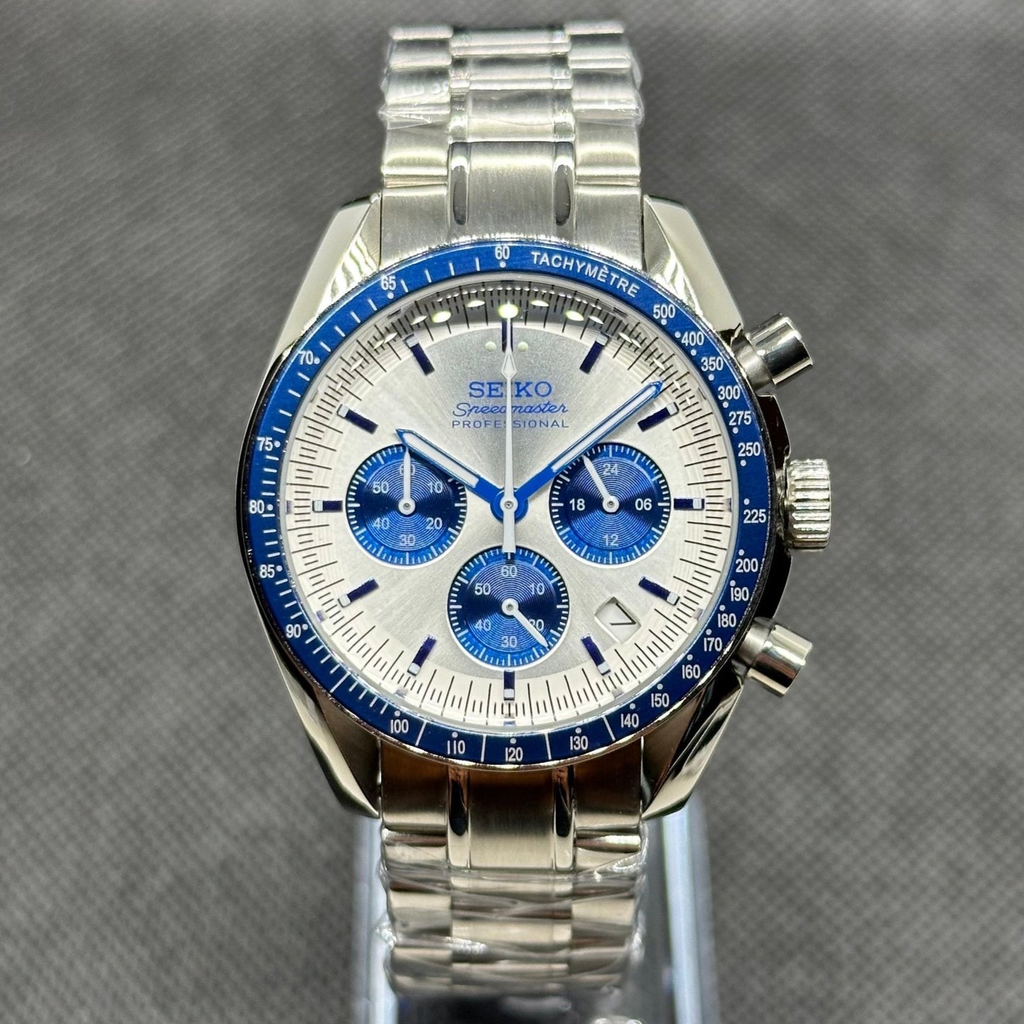 Seiko Mod "Speedmaster" Blue Chronograph Watch - Somerville Watch Co. - Blue Speedmaster