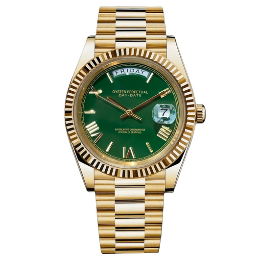 Day-Date Mod "Yellow Gold/Green" Watch - Somerville Watch Co. - YG - Green - Day - Date