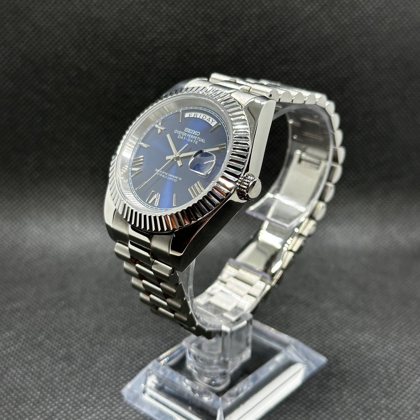 Seiko Mod "Blue Roman" Day - Date Watch - Somerville Watch Co. - Blue Day - Date