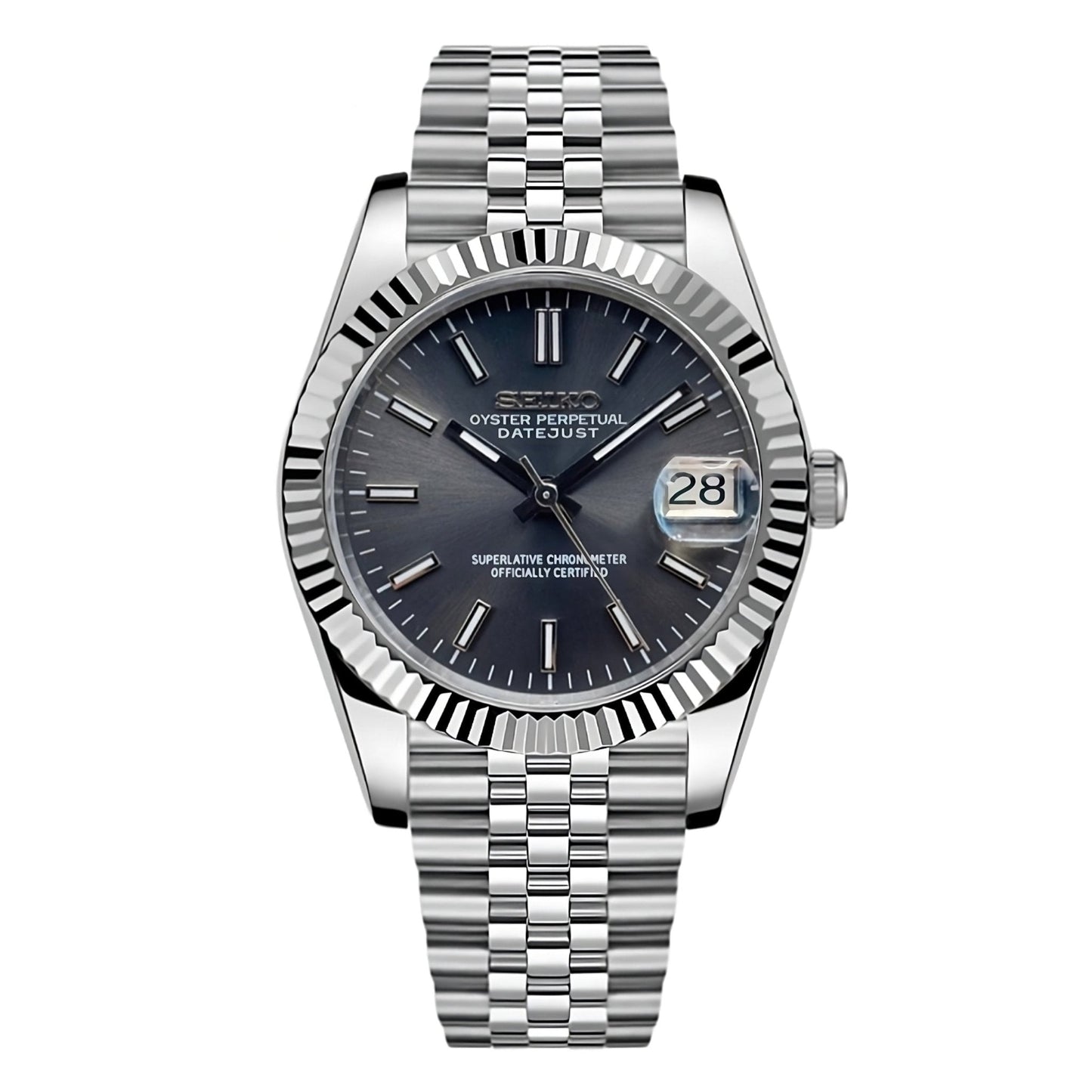 Seiko Mod Datejust "Rhodium" Watch - Somerville Watch Co. - Rhodium - Datejust