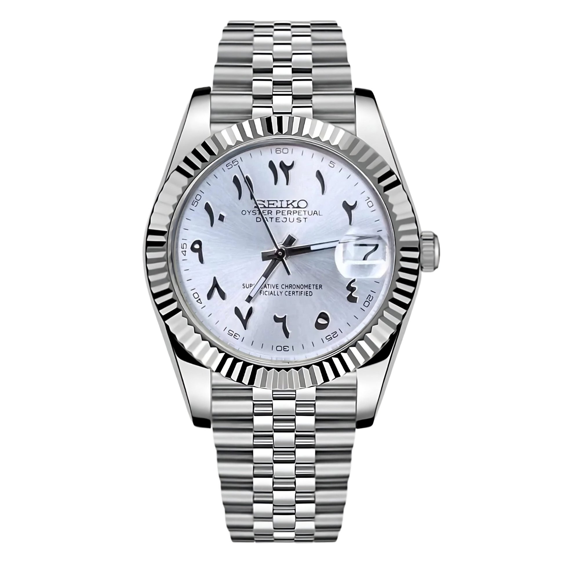 Seiko Mod Datejust "Silver Arabic" Watch - Somerville Watch Co. - Silver - Arabic - Datejust