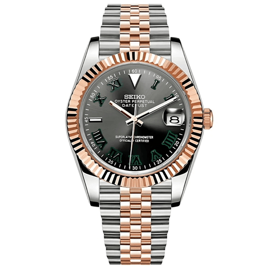 Seiko Mod Datejust "Wimbledon" Two - Tone Rose Gold Watch - Somerville Watch Co. - DJ - Wimbledon - TT - RG