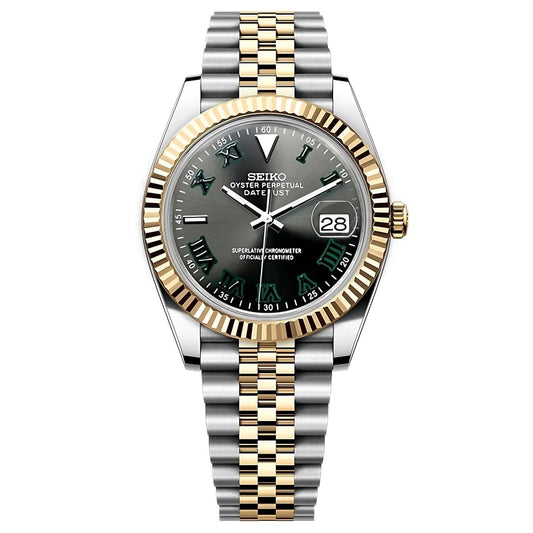 Seiko Mod Datejust "Wimbledon" Two - Tone Yellow Gold Watch - Somerville Watch Co. - DJ - Wimbledon - TT - YG