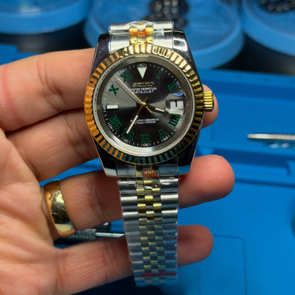 Seiko Mod Datejust "Wimbledon" Two - Tone Yellow Gold Watch - Somerville Watch Co. - DJ-YG-TT-Wimbledon