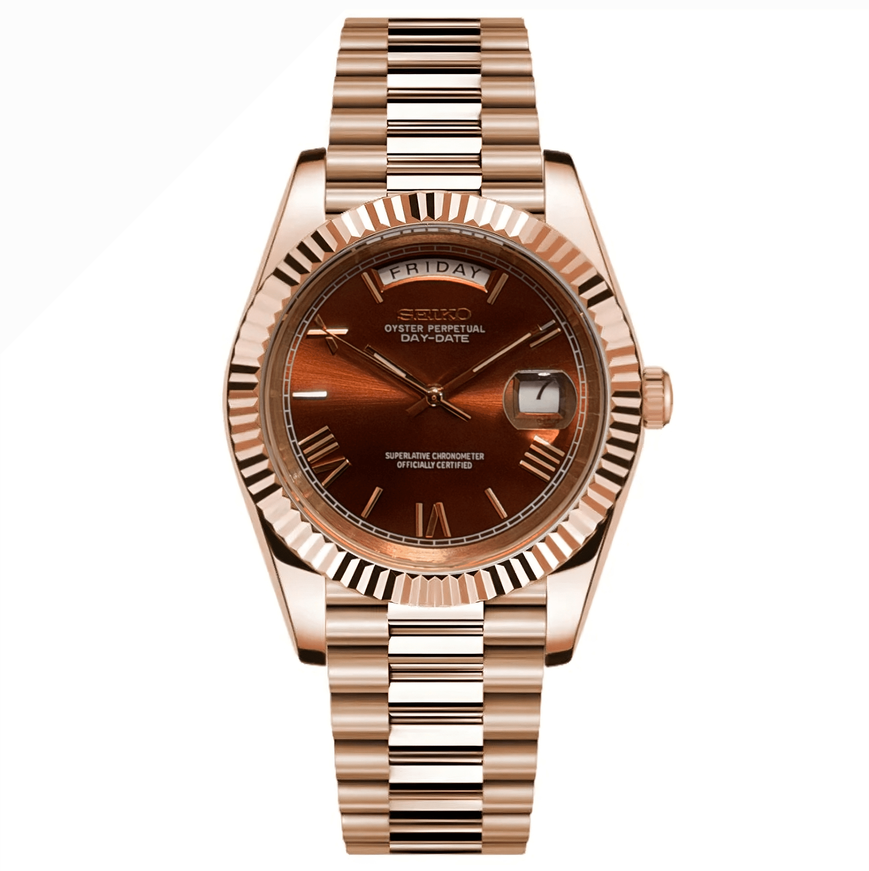 Seiko Mod Day - Date "Chocolate Roman" Watch - Somerville Watch Co. - RG-Chocolate-Roman-Day-Date