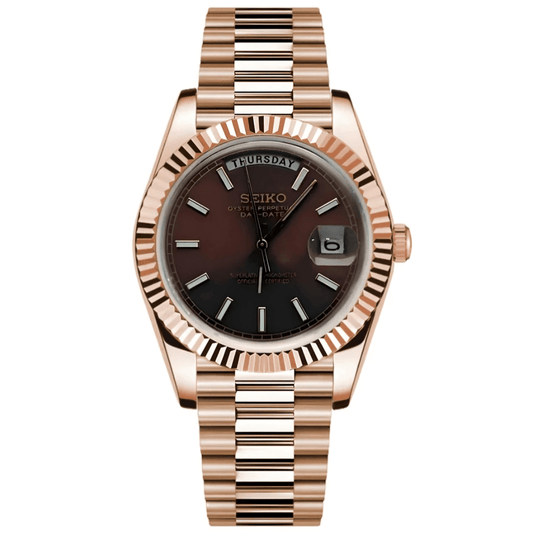 Seiko Mod Day - Date "Chocolate" Watch - Somerville Watch Co. - RG - Chocolate - Day - Date