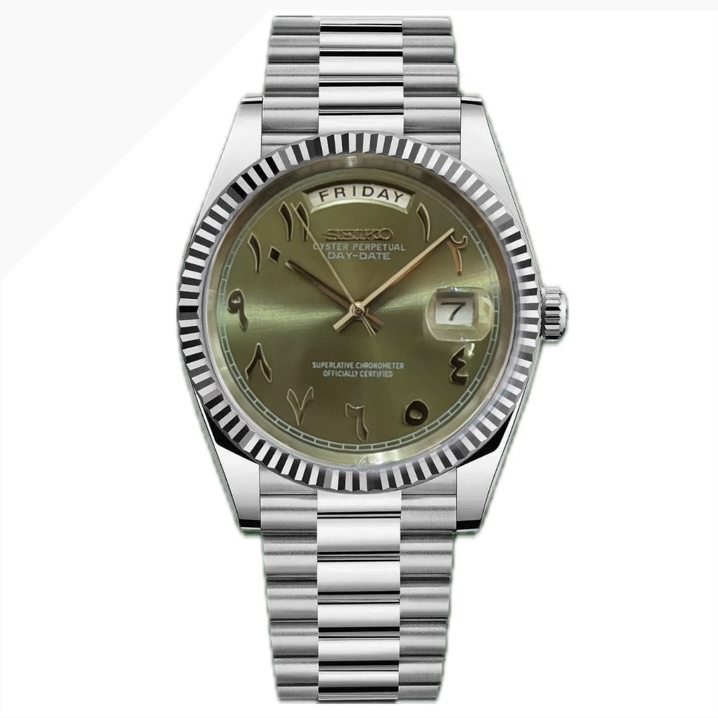 Seiko Mod Day - Date "Green Arabic" Watch - Somerville Watch Co. - Green-Arabic-Day-Date