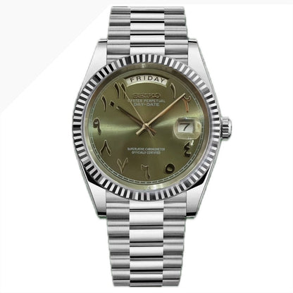 Seiko Mod Day - Date "Green Arabic" Watch - Somerville Watch Co. - Green-Arabic-Day-Date