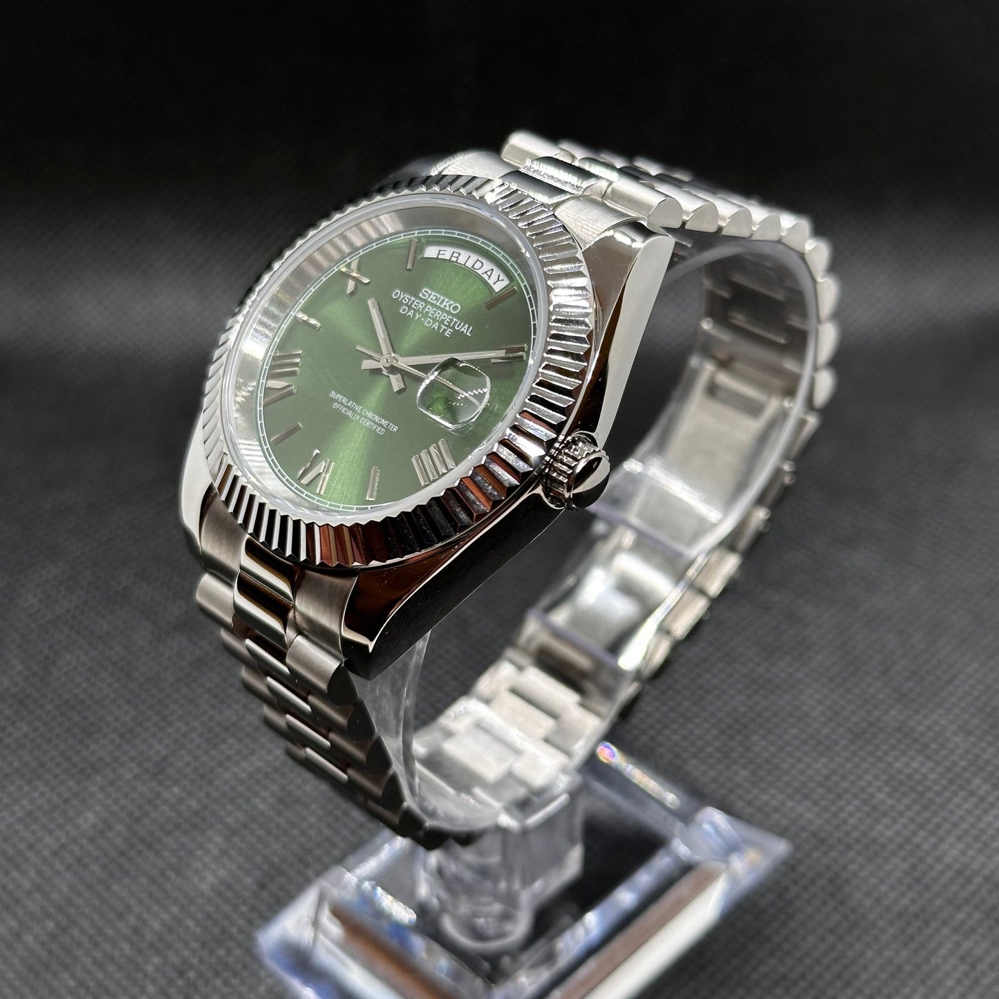 Seiko Mod Day - Date "Green Roman" Watch - Somerville Watch Co. - Green - Roman - Day - Date