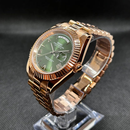 Seiko Mod Day - Date "Rose Gold/Green" Watch - Somerville Watch Co. - Rose - Gold - Green - Day - Date