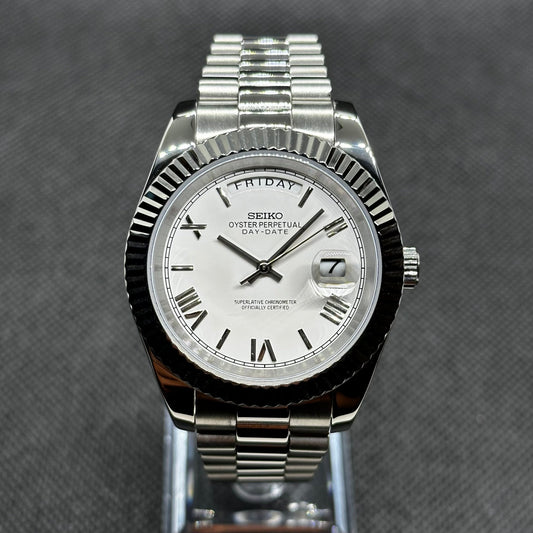 Seiko Mod Day - Date "White Roman" Watch - Somerville Watch Co. - White - Roman - Day - Date