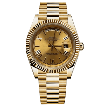 Seiko Mod Day - Date "Yellow Gold" Watch - Somerville Watch Co. - YG - Gold - Day - Date