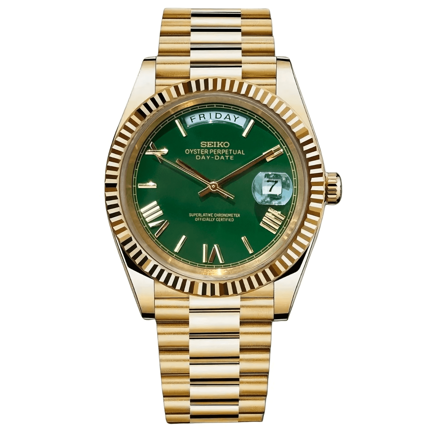 Seiko Mod Day - Date "Yellow Gold/Green" Watch - Somerville Watch Co. - YG - Green - Day - Date