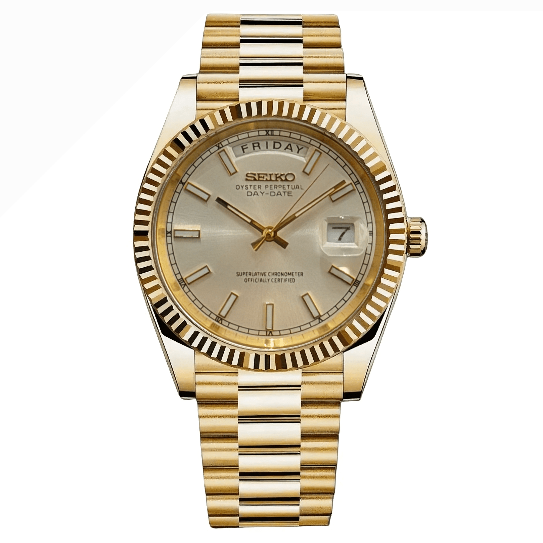 Seiko Mod Day - Date "Yellow Gold/White" Watch - Somerville Watch Co. - YG-White-Day-Date