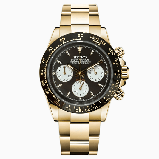Seiko Mod Daytona "Le Mans" Yellow Gold Chronograph Watch - Somerville Watch Co. - Le - Mans - YG - Daytona