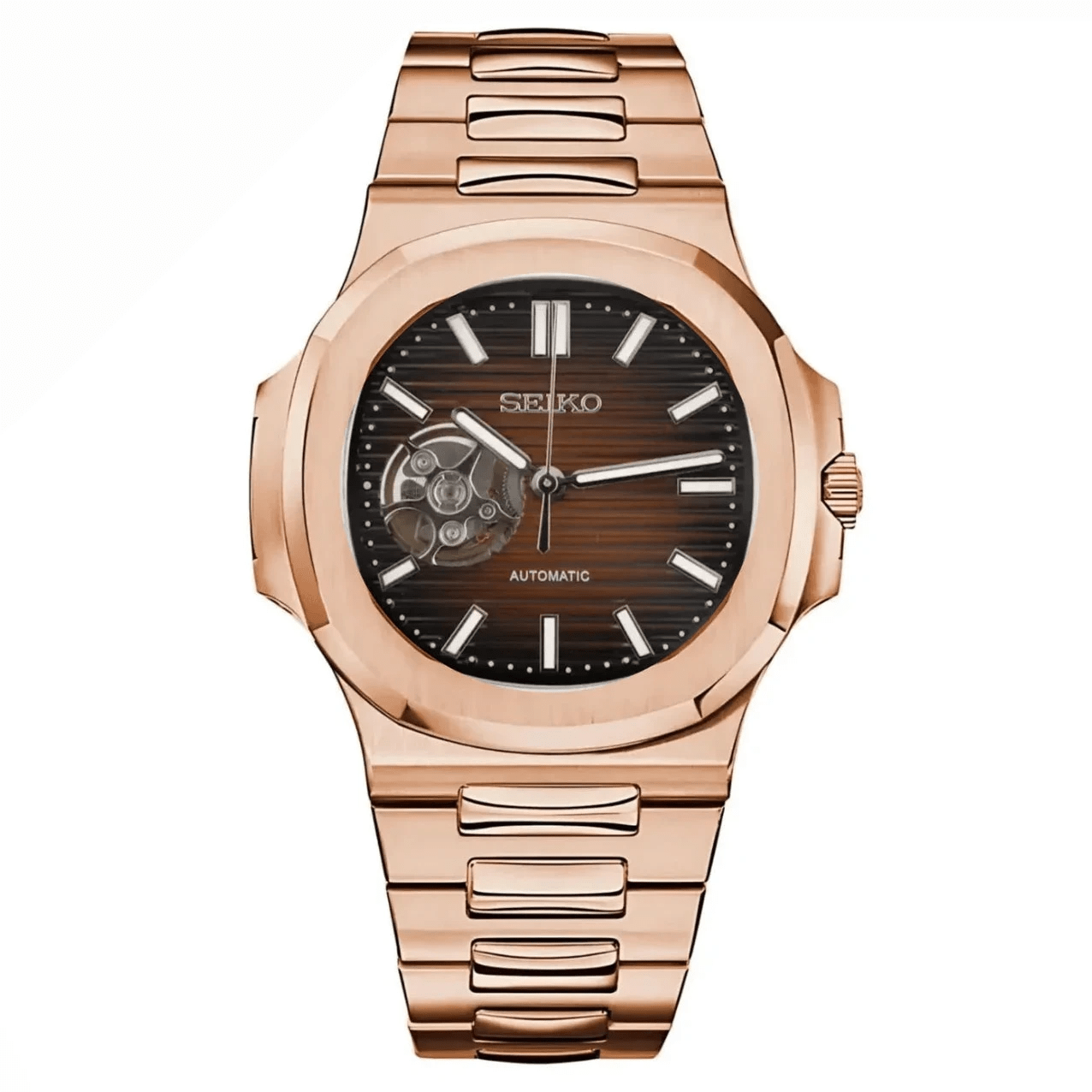 Seiko Mod Nautilus "Chocolate Skeleton" Watch - Somerville Watch Co. - Chocolate-Nautilus