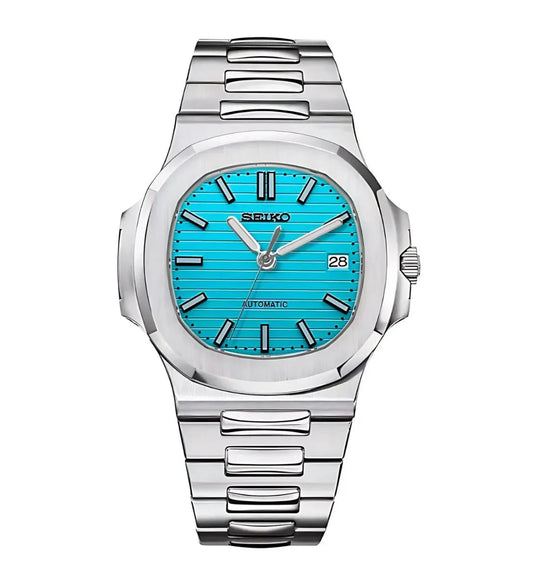 Seiko Mod Nautilus "Tiffany Blue" Watch - Somerville Watch Co. - Tiffany - Blue - Seikonaut - Nautilus