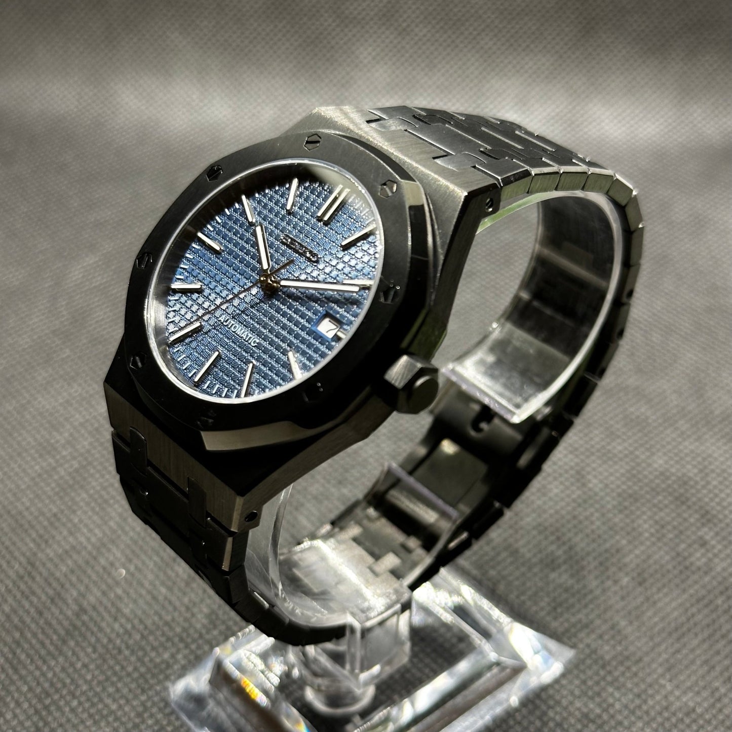 Seiko Mod Royal Oak "Black/Blue" Watch - Somerville Watch Co. - Blue - Black - Seikoak - Royal - Oak