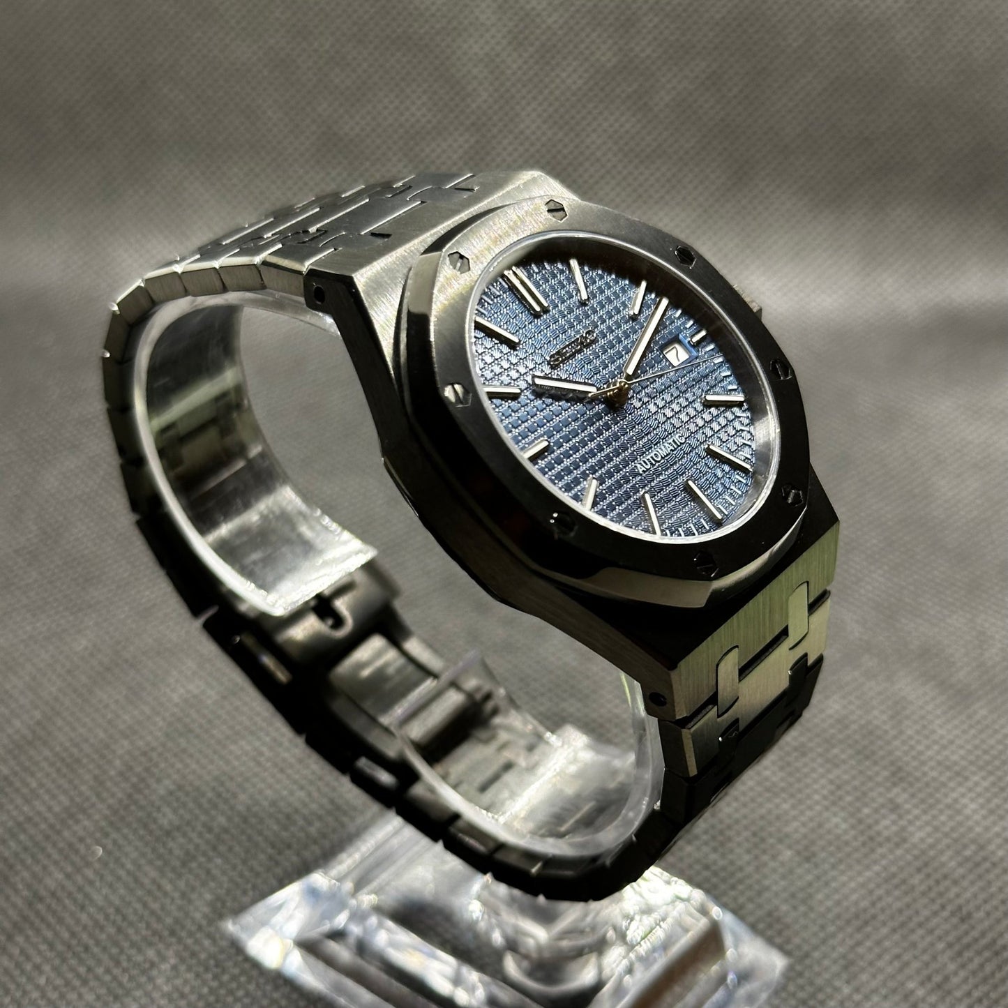 Seiko Mod Royal Oak "Black/Blue" Watch - Somerville Watch Co. - Blue - Black - Seikoak - Royal - Oak