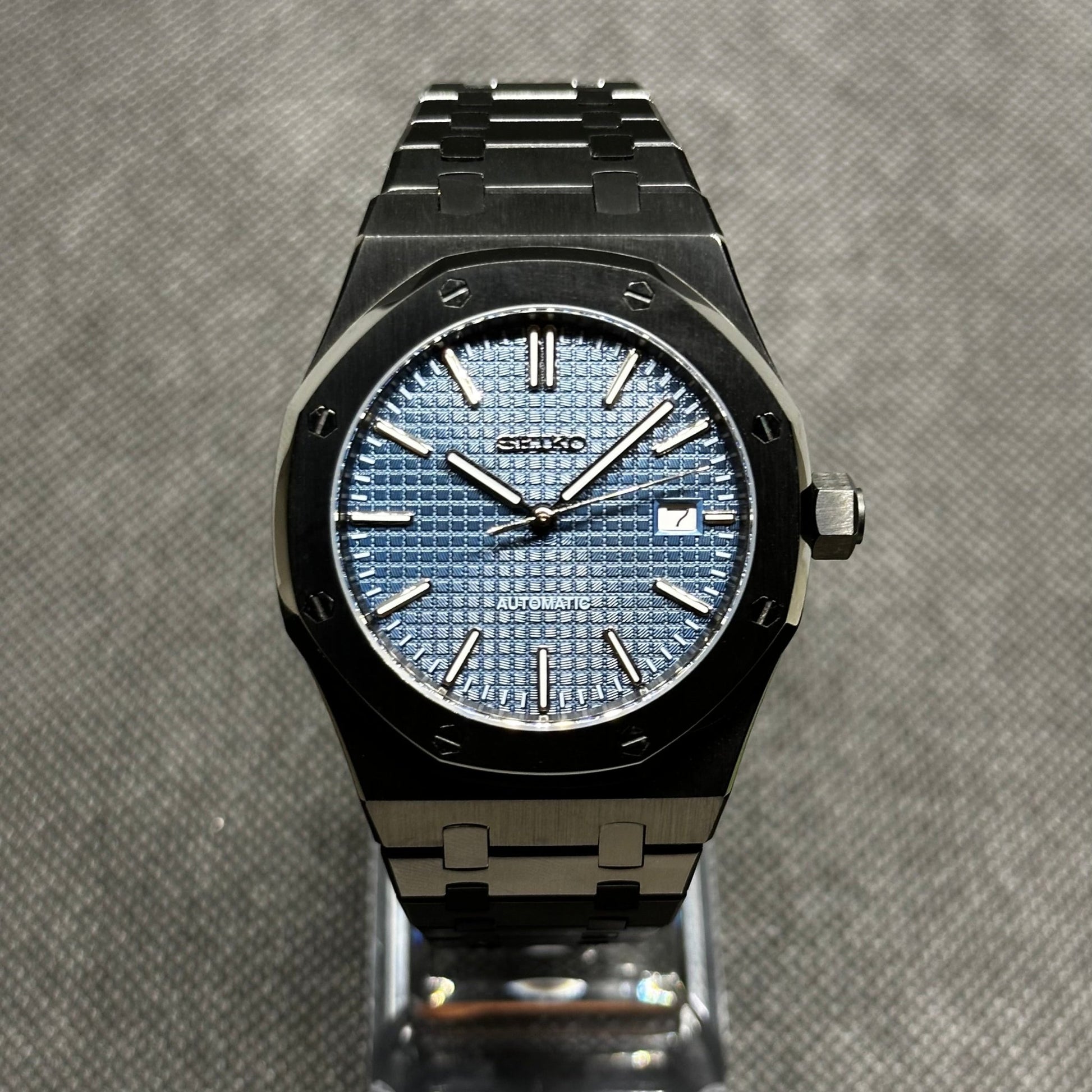 Seiko Mod Royal Oak "Black/Blue" Watch - Somerville Watch Co. - Blue - Black - Seikoak - Royal - Oak