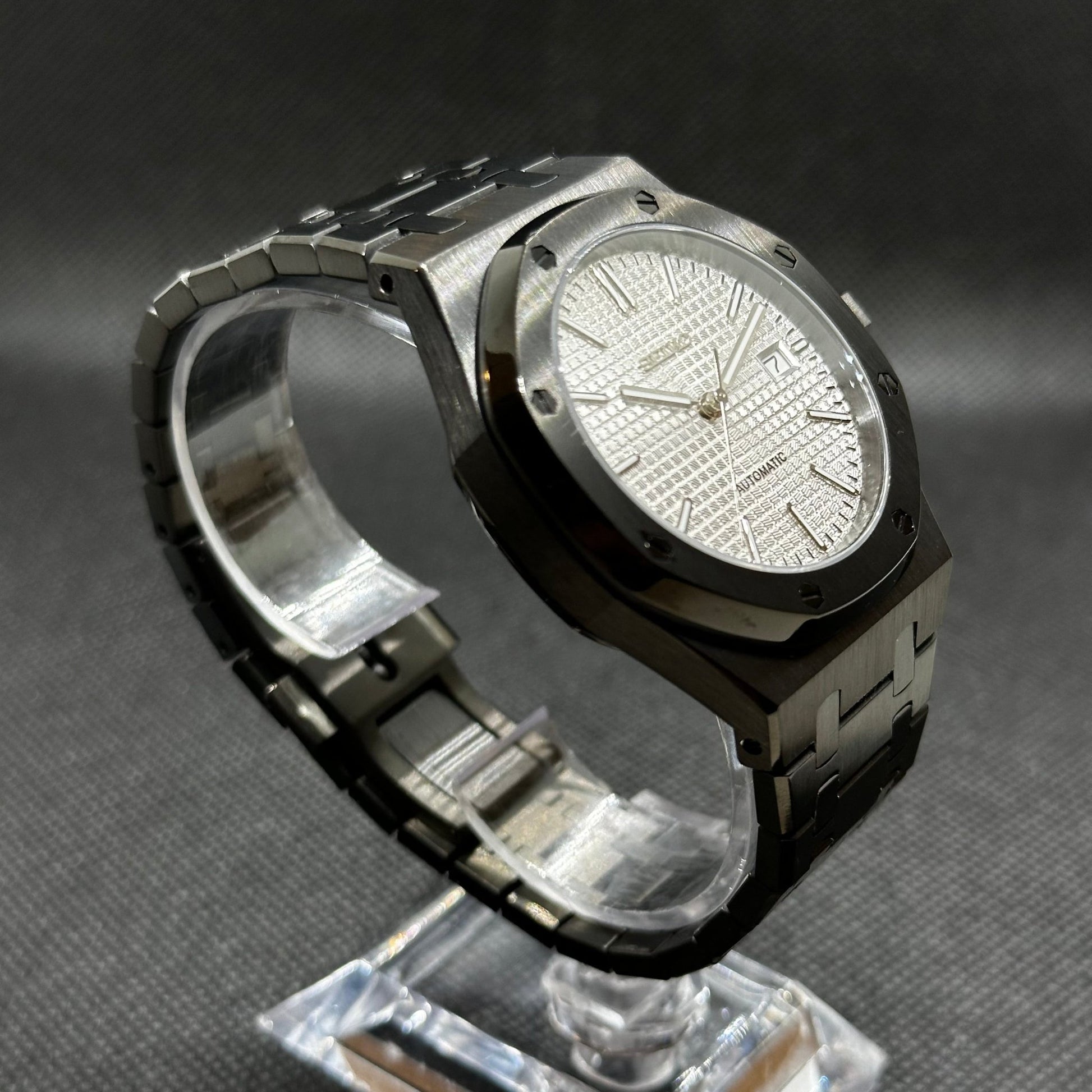 Seiko Mod Royal Oak "Black/White" Watch - Somerville Watch Co. - All - Black - Seikoak - Royal - Oak