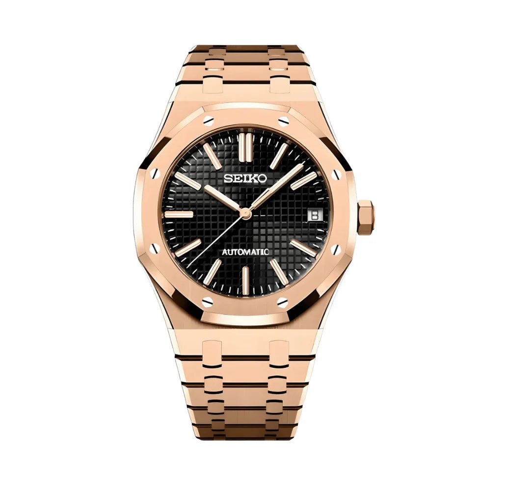 Seiko Mod Royal Oak "Rose Gold/Black" Watch - Somerville Watch Co. - Rose - Gold - Black - Seikoak - Royal - Oak