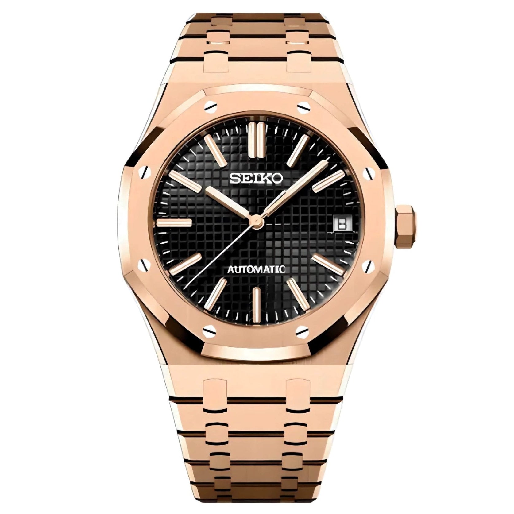 Seiko Mod Royal Oak "Rose Gold/Black" Watch - Somerville Watch Co. - RG - Black - AP