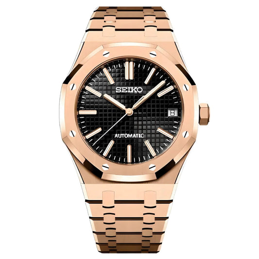 Seiko Mod Royal Oak "Rose Gold/Black" Watch - Somerville Watch Co. - RG - Black - AP