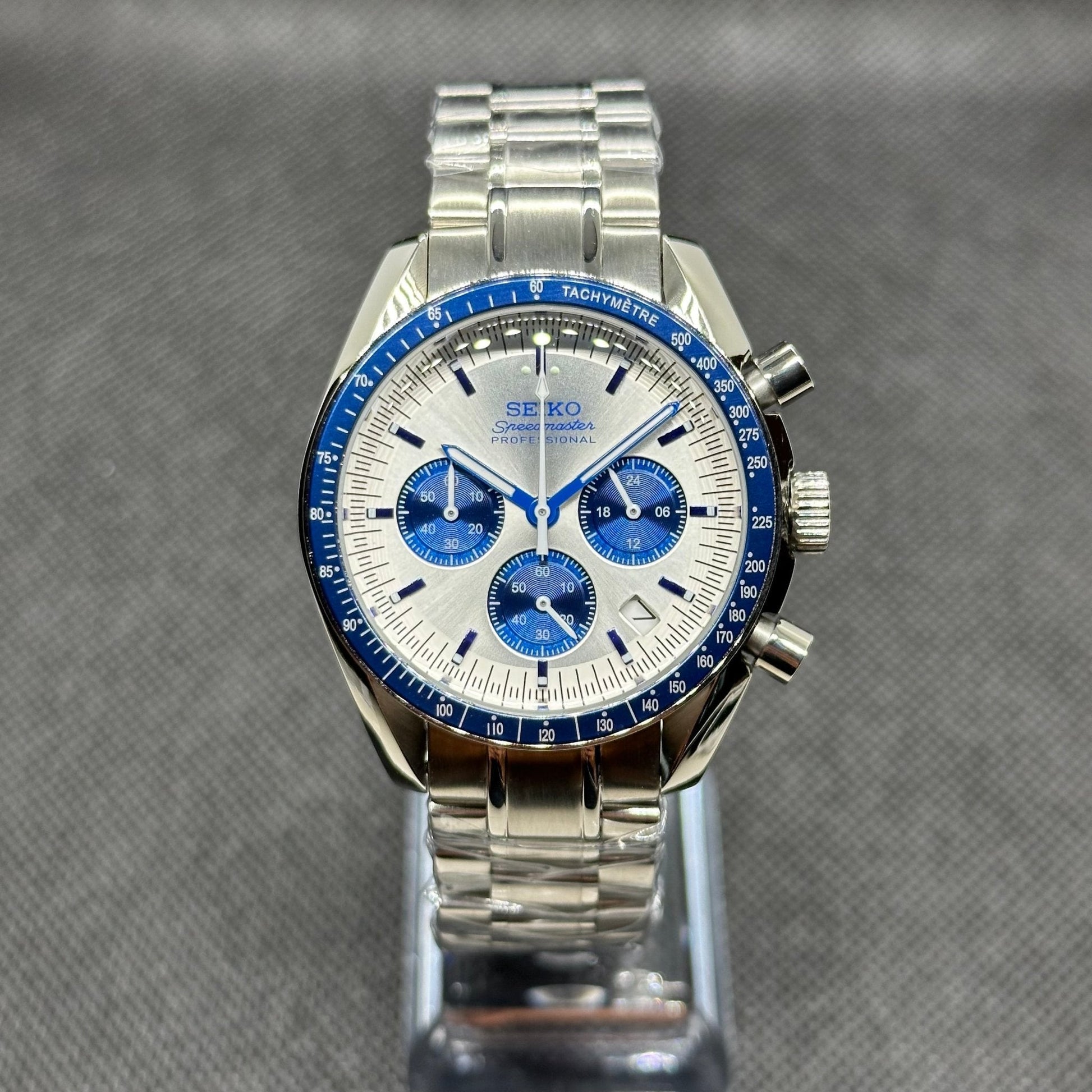 Seiko Mod "Speedmaster" Blue Chronograph Watch - Somerville Watch Co. - Blue Speedmaster